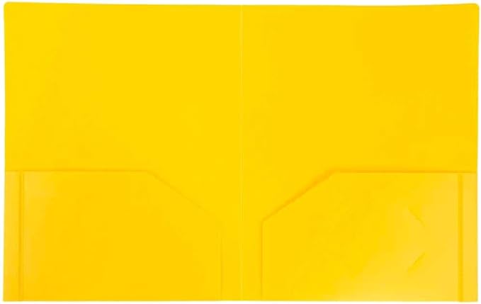 JAM PAPER Heavy Duty Plastic 2 Pocket Extra Tough School Folders - Yellow - Bulk 144/Box