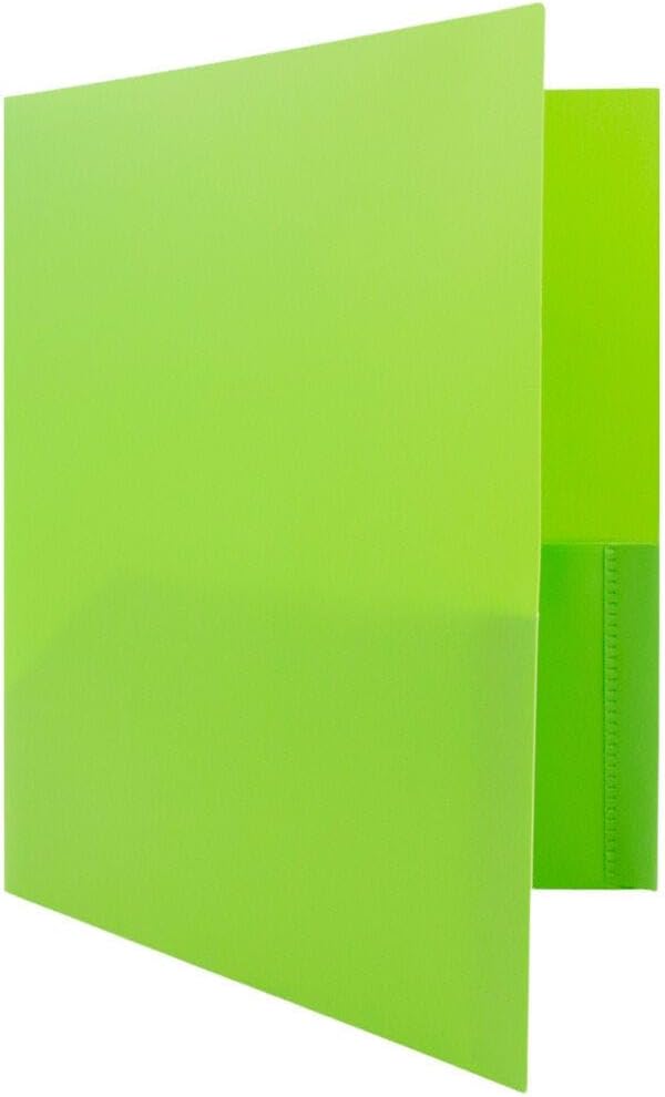 JAM PAPER Plastic 2 Pocket POP Folders - Durable School Folders - Lime Green - Bulk 48/Pack