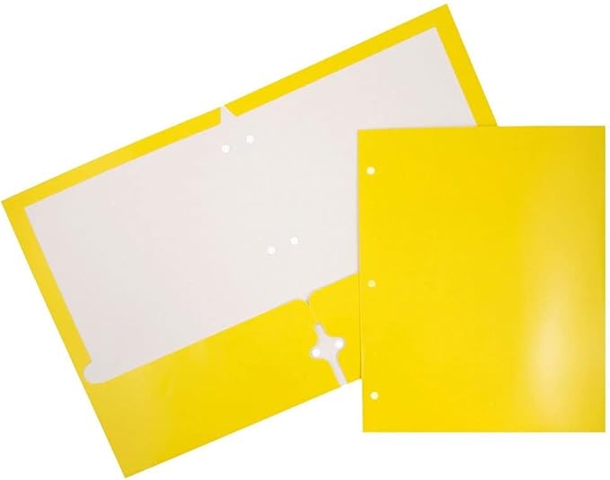 JAM PAPER Laminated Two Pocket Glossy 3 Hole Punch School Folders - Letter Size - High Gloss Yellow - 6/Pack