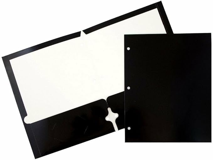 JAM PAPER Laminated Two Pocket Glossy 3 Hole Punch School Folders - Black - 3/Pack