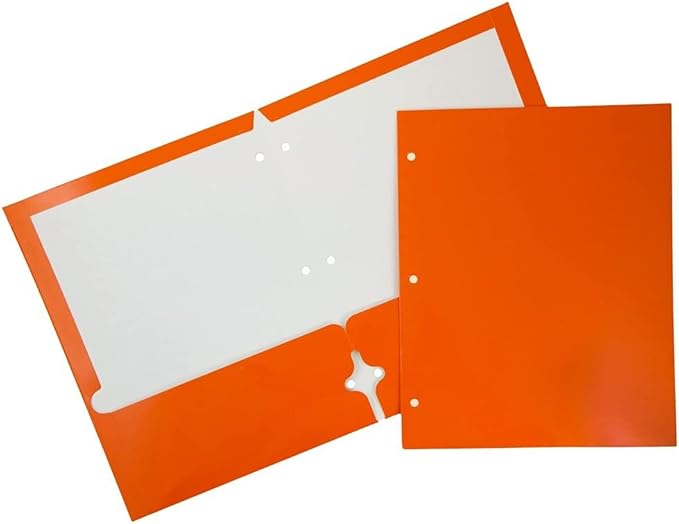 JAM PAPER Laminated Two Pocket Glossy 3 Hole Punch School Folders - Letter Size - High Gloss Assorted Primary Colors - 6/Pack