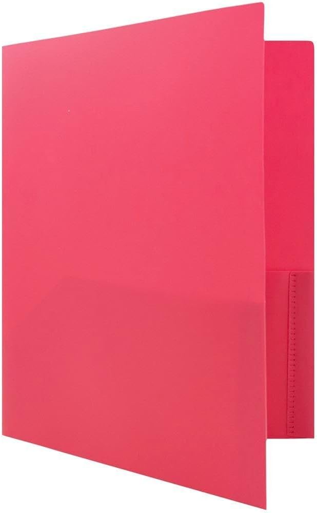 JAM PAPER Plastic 2 Pocket POP Folders - Durable School Folders - Fuchsia Hot Pink - Bulk 48/Pack