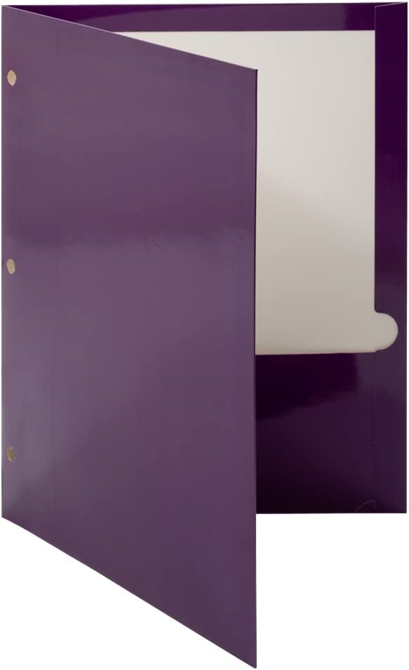 JAM PAPER Laminated Two Pocket Glossy 3 Hole Punch School Folders - Letter Size - High Gloss Assorted Primary Colors - 6/Pack