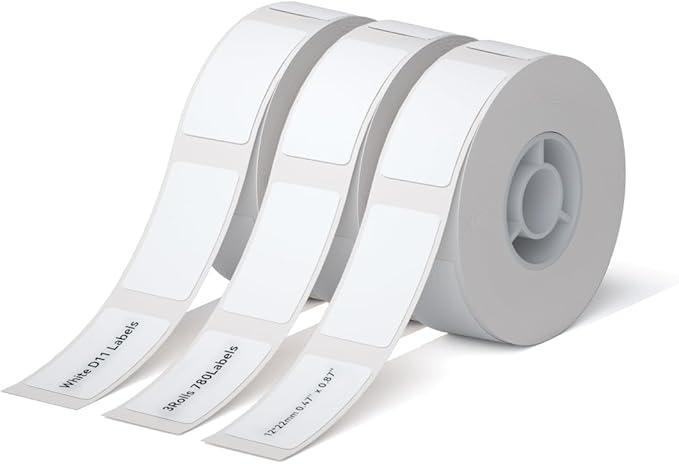 NIIMBOT D11 Label Maker Tape Adhesive White Paper 0.47" X 0.87" (12 X 22mm) 260 Labels/Roll, Compatible for NIIMBOT D11 D110 Label Printer, Thermal Paper Black on White, 3-Roll