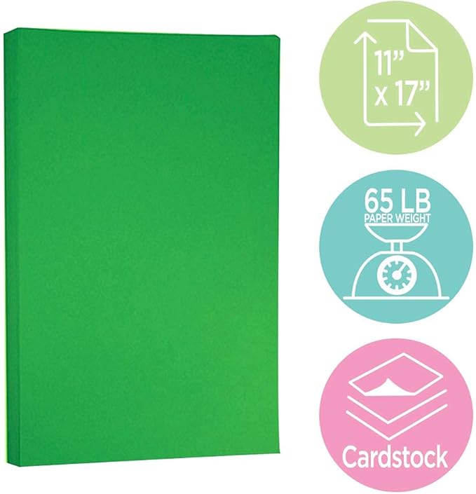 JAM PAPER Ledger 65lb Cardstock - 11 x 17 - Tabloid Coverstock - 176 gsm - Green Recycled - 50 Sheets/Pack