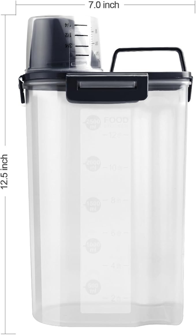Rice Airtight Dry Food Storage Containers, BPA Free Plastic Storage Bin Dispenser with Pourable Spout, Measuring cup for Cereal, Flour and Baking Supplies, Include a Stainless Steel Whisk
