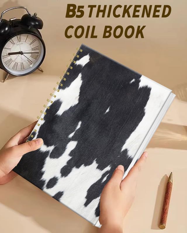 iampanda Spiral Journal Notebook,Strong Twin-Wire Binding with Premium Paper for Women,60 Sheets B5 College Ruled Notebook/Journal,Perfect for School Office Work,Black White Cowhide