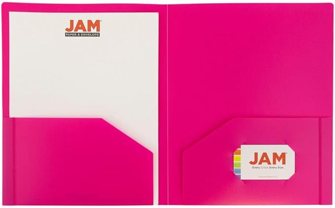 JAM PAPER Heavy Duty Plastic 2 Pocket Extra Tough School Folders - Fuchsia Hot Pink - Bulk 48/Pack