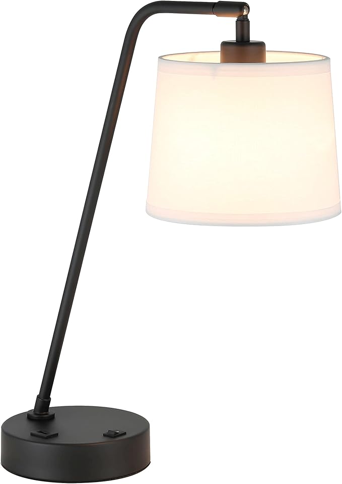 XiNBEi Lighting Black Desk Lamp, Nightstand Lights with USB Port Industrial Adjustable Shaded Table Lamps for Living Room Bedroom Reading Office XB-TL282-MB