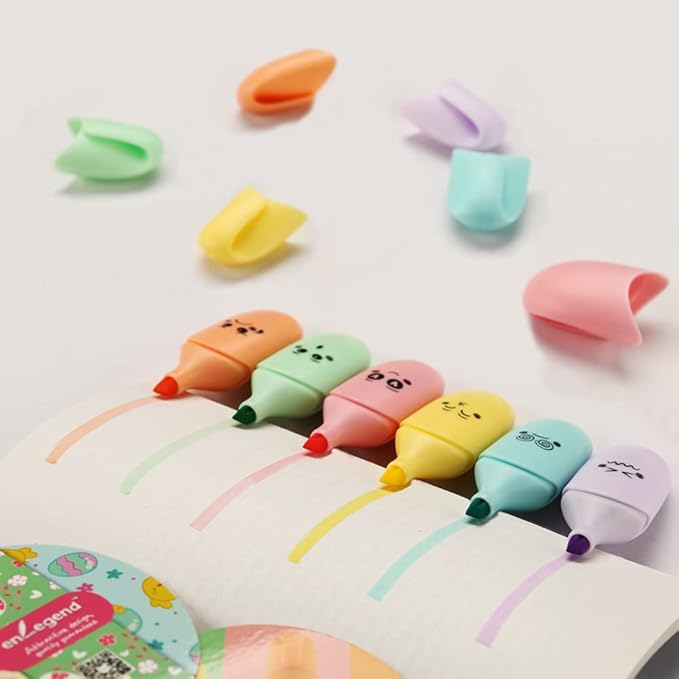 6 Piece Mini Highlighter Pen Kawaii Stuff Back to School Supplies Pastel Color Chisel Tip Cute Design Gift Highlighter Marker