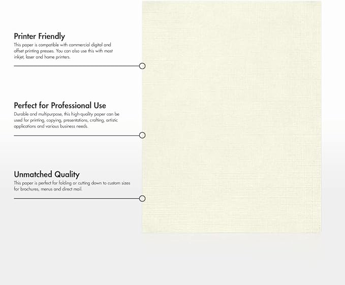 LUXPaper 8.5" x 11" Classic Linen Paper | Letter Size | Natural White | 70lb. Text | 500 Qty