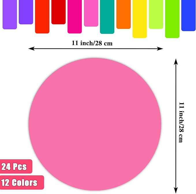 24 Pack Colorful Dry Erase Dots Circles,11 Inch Removable Vinyl Dot Wall Decal,Whiteboard Marker Stickers for Home,School,Office,Teachers,Students,Table & Desk(12 Colors)