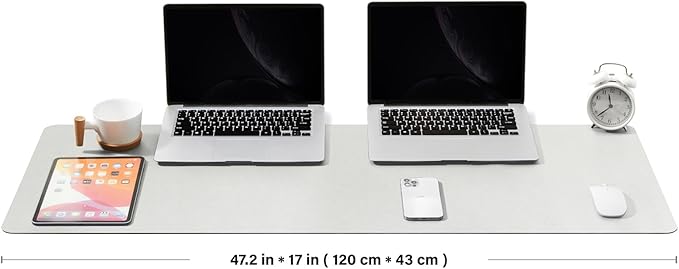 Large Desk Mat - 47.2"x 17" Non-Slip PU Desk Pad for Office and Home - Ideal for Large Mouse Pad and Desk Mats on Top of Desks(White)