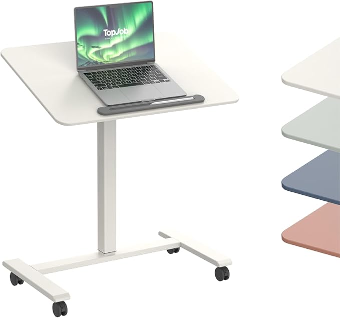 TopJob ANYDESK FOLD Mobile Standing Desk, Portable with Lockable Wheels, Foldable Stand Desk, Rolling Computer Workstations, Used for Home, Couch Side Table, Bedside Table in Bed Room Kitchen