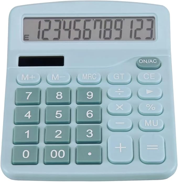 Desk Calculator 12 Digit Office Calculators with Large Screen Display, Dual Solar Power and Battery, Recessed Big Button Calculator for Office Home School(Blue)