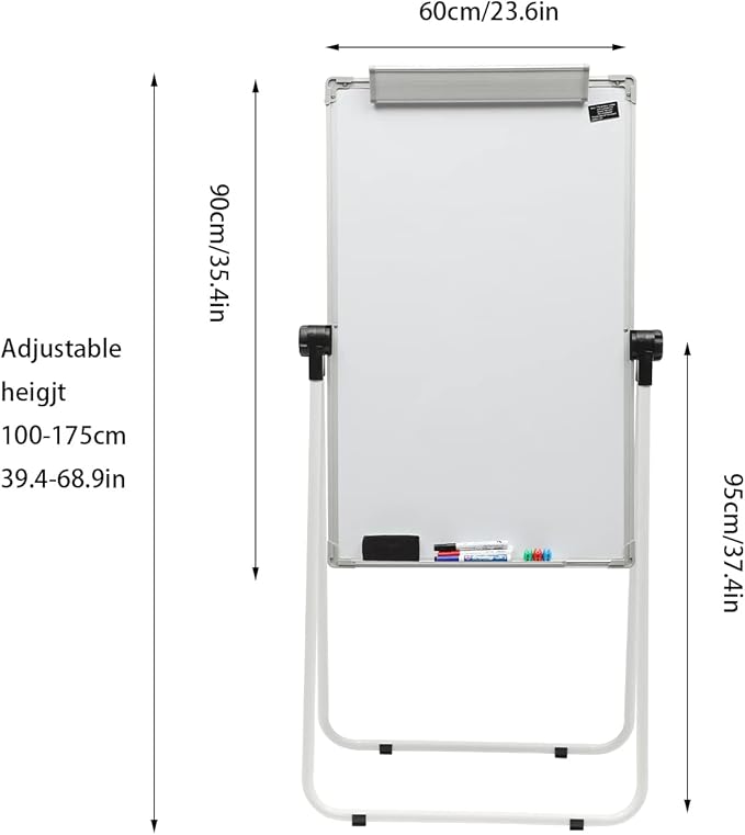 Rolling WhiteBoard with Stand, Double Sided Magnetic Dry Erase Boards Height Adjustable, Portable Standing White Board for Home School Office Classroom Restaurant(36"×24")