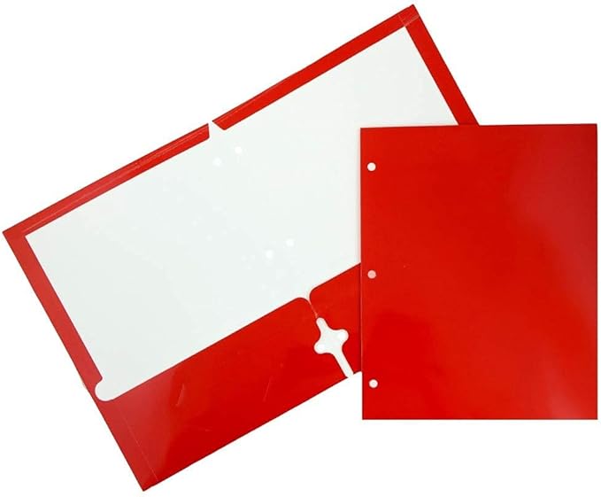 JAM PAPER Laminated Two Pocket Glossy 3 Hole Punch School Folders - Letter Size - High Gloss Assorted Primary Colors - 6/Pack