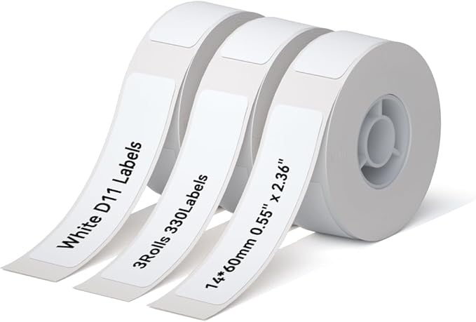 NIIMBOT D11 Label Maker Tape Adhesive White Paper 0.55" X 2.36" (14 X 60mm) 110 Labels/Roll, Compatible for NIIMBOT D11 D110 Label Printer, Thermal Paper Black on White, 3-Roll