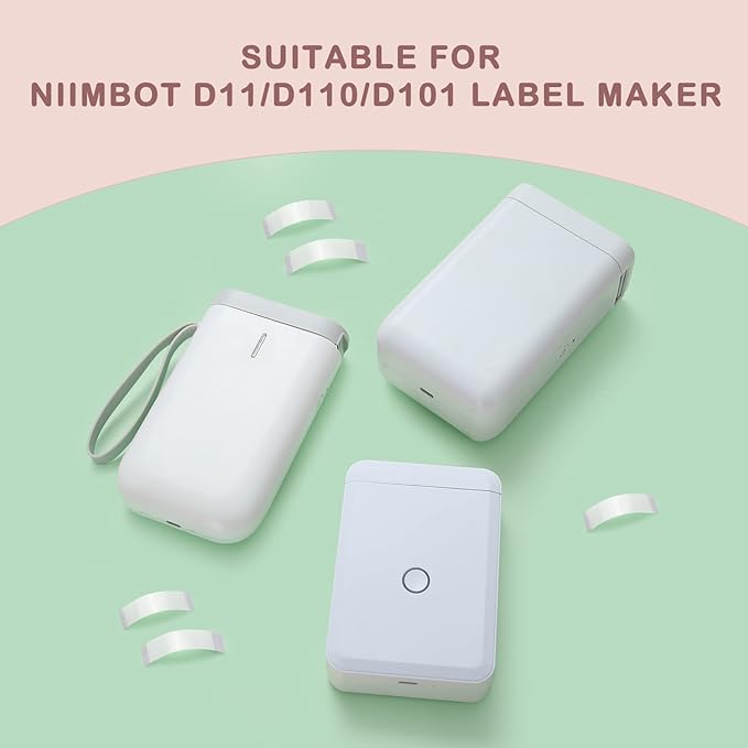 NIIMBOT Label Tape of Model D11/D110/D101 Printer, (2 Rolls, 0.47"×1.57"/12×40mm) Waterproof and Self-Adhesive Labels, Office & Home Labeling Tape Replacement (White)