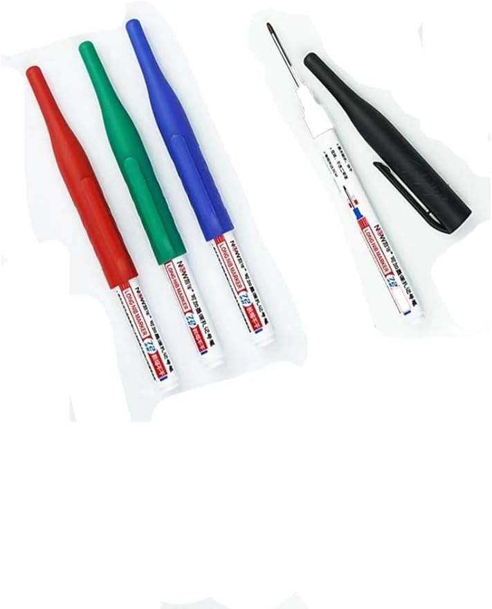 Long Head Deep Hole Marker, 20mm/30mm/45mm head deep hole marker 2025 Upgrade, Permanent, Quick-dry, Waterproof Long Nib, Colorful Carpenter Deep Reach Markers, 4 Color Set (32MM LONG HEAD)