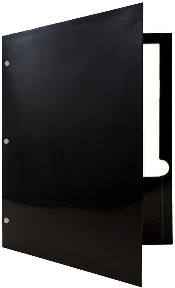 JAM PAPER Laminated Two Pocket Glossy 3 Hole Punch School Folders - Letter Size - High Gloss Black - Bulk 50/Box