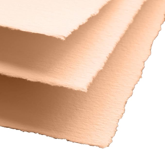 Handmade Cotton Paper with Deckle Edge Recycled Cotton Rag Mixed Media Card Stock for Watercolor, Writers, Invitations, Crafts (8x8 inch, 150gsm, 50 Pack, Baby Peach Color)