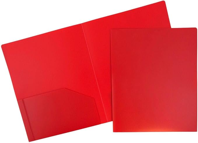 JAM PAPER Heavy Duty Plastic 2 Pocket Extra Tough School Folders - Red - Bulk 48/Pack
