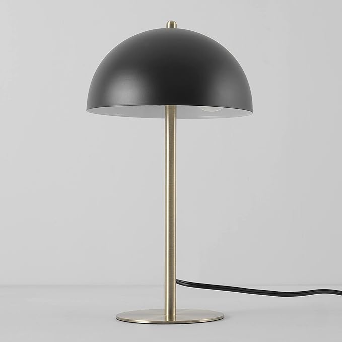 GLOBE Electric 52938 15" Desk Lamp, Matte Black Shade, Brass Accents, in-Line On/Off Rocker Switch, Modern Lighting for Bedroom, Office, Home Decor, E26 Base, Bulb Not Included, Timeless Lights
