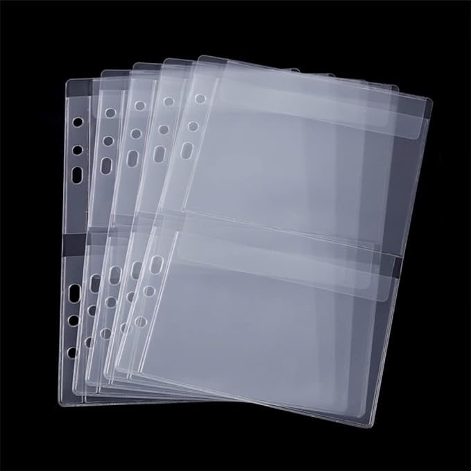 BAOFALI 10 Pack A5 Size Plastic Binder Pockets,6 Holes Waterproof PVC Folders Loose Leaf Bag forBudgeting Loose Leaf Bags Planner Insert Pouches Photo,Document, Stamp & Die Storage Bills Organizer