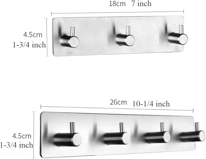 Self Adhesive Stainless Steel Hooks, Wall Mounted Heavy Duty Hanger, Key Rack Towel Hooks for Bathroom, Living Room, Kitchen (3 Hooks)