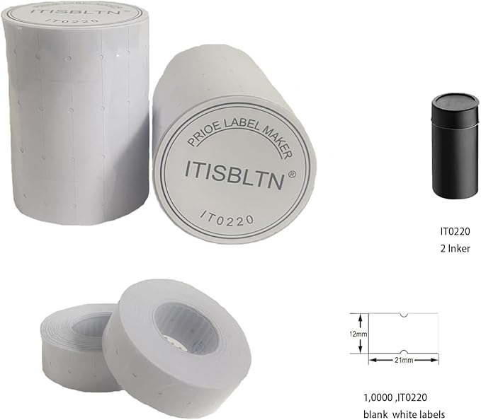 One-Line White Price Gun Labels- 10,000 White Blank Price and Date Gun Labels with 2 Ink Roll, Fits MX-5500 and LonXFan 1 Line Price and Date Guns