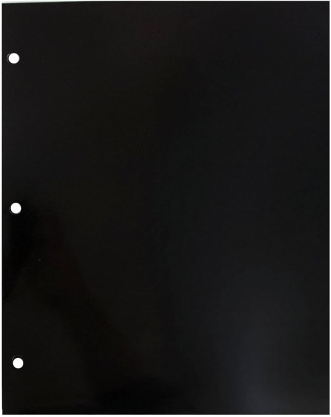 JAM PAPER Laminated Two Pocket Glossy 3 Hole Punch School Folders - Letter Size - High Gloss Black - Bulk 50/Box