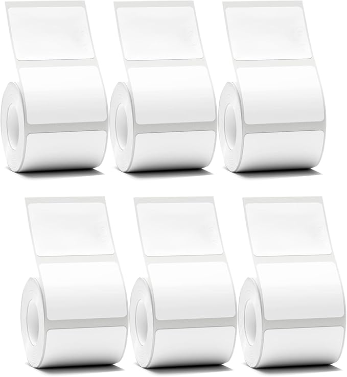 B1 B21 B3S Label Maker Tape Adapted Labels Sticker 1.96"x 1.18" (50x30mm) Standard Laminated Office Container Labeling Tape Replacement for Niimbot B21 B1 B3S Label Maker (6 Rolls, White)