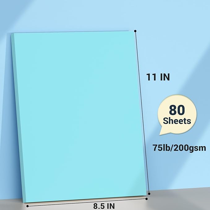 Blue Cardstock 8.5 x 11, Thick Printer Paper 75 lb/200 gsm, 80 Sheets Card Stock Blue, Heavy Card stock, Art CardStock Paper for Invitations, Diy Cards, Business Cards, Menus, Crafts, Drawing etc