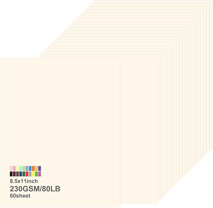 60 Sheets White Cardstock Paper 8.5 x 11 Inches – 230 GSM Thick Card Stock for Printing, Crafts, DIY Projects – Heavyweight Printer Paper, Textured Cardstock