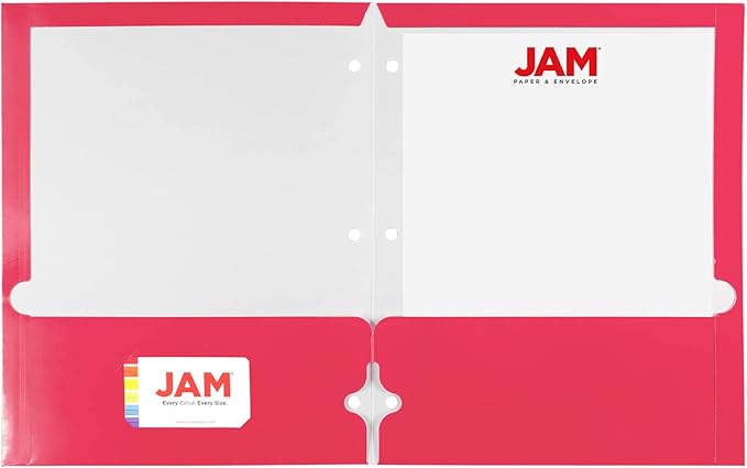 JAM PAPER Laminated Two Pocket Glossy 3 Hole Punch School Folders - Assorted Fashion Colors - 6/Pack