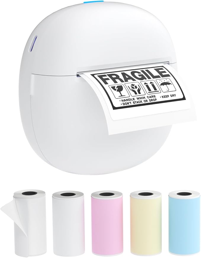 Sticker Printer, Mini Thermal Printer with 5 Rolls Paper ,Inkless Photo Maker for School Supplies & DIY Projects,Bluetooth Connection Portable Sticker Maker for Labels, Photos, and Notes (Mini)