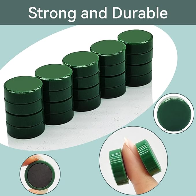 Refrigerator Magnets, 30 Pack Heavy Duty Mini Whiteboard Magnets, Cute & Round for Fridge, Locker, Office & Classroom, Blackish Green