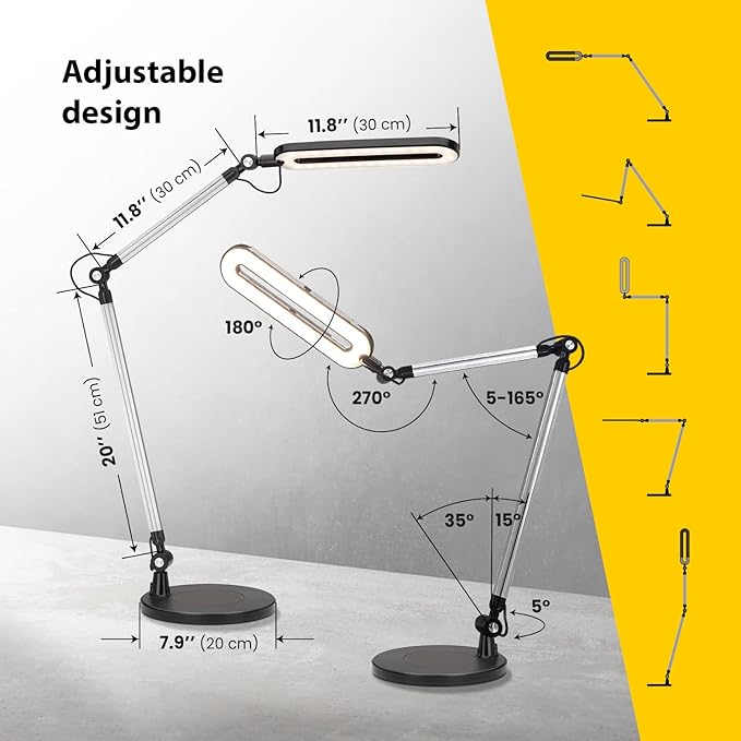 OTUS Desk Lamps for Home Office with Wireless Charger | 3 Color & 12 Brightness Levels | Tall Architect LED Desk Lamp Adjustable Swing Arm | Eye Care Light for Reading, Study, Drafting, Video Calls