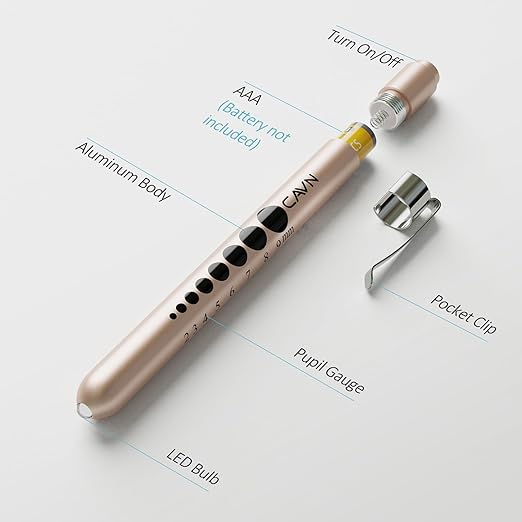 CAVN Pen Light with Pupil Gauge LED Penlight for Nurses Doctors, 2 Pcs Reusable Medical Penlight for Nursing Students (Rose Gold/White)