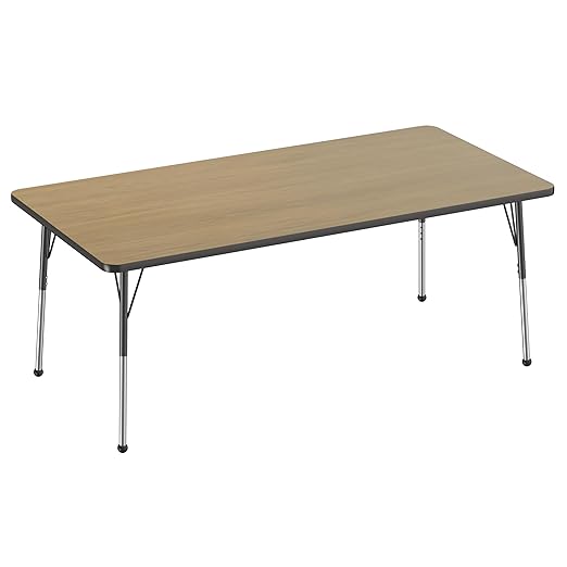 Factory Direct Partners FDP Rectangle (36 x 72 inch) Classroom Table with Adjustable Standard Ball Glide Legs (19-30 in); School and Office Furniture - Pasadena Oak Top/Black Edge and Legs
