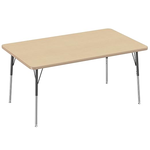 Factory Direct Partners FDP Rectangle Activity School and Office Table (36 x 60 inch), Standard Legs with Swivel Glides, Adjustable Height 19-30 inches - Maple Top and Maple Edge