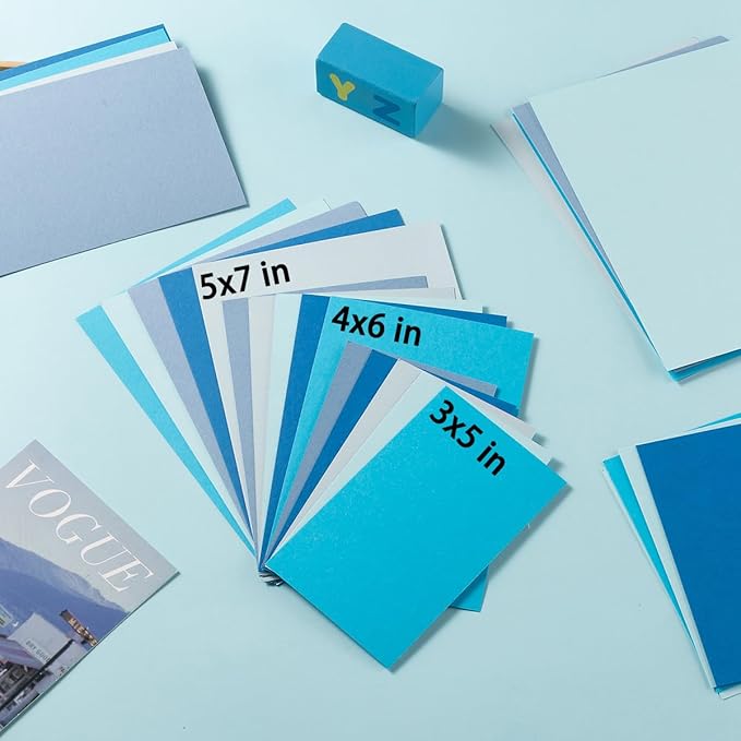 50 Sheets Small Colored Cardstock Paper 5 Colors, 250 GSM Heavy Card Stock for DIY Art Projects, Cards (Blue, 3x5)