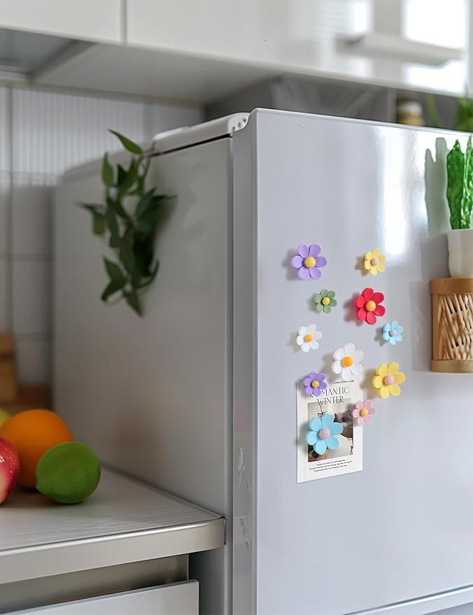 Mymazn Fridge Magnets Cute Refrigerator Magnets Colorful Decorative Magnets Funny 3D Flower Magnet for Office Kitchen Locker 14PCS (7 Small+7 Large)