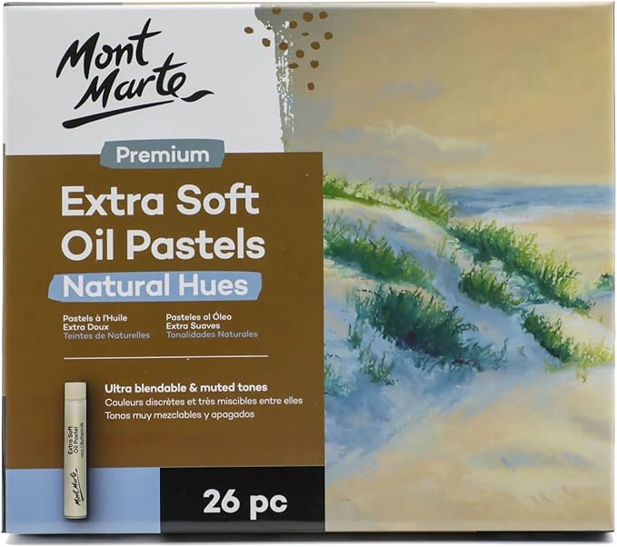 Mont Marte Extra Soft Oil Pastels Natural Hues Premium 26pc, Assorted Natural Colors, Vibrant and Buttery, Versatile Art Pastels for Blending, layering & Shading, Ideal for Coloring and Sketching