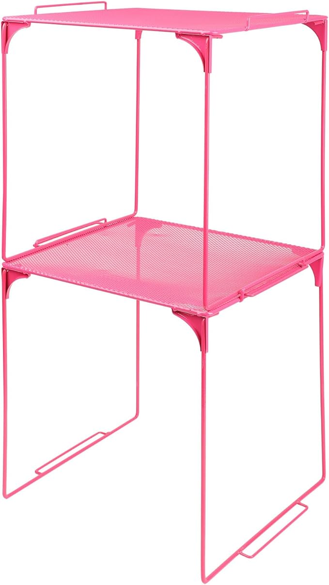 Locker Organizer Shelf Stackable Extra Locker Shelf for School Locker Organizer Storage Cabinet Accessories Suitable for School, Office, and Home use (2, Pink)