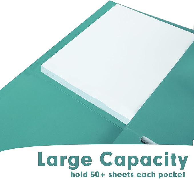 Two Pocket Folders, RAZCC 75 Pack 2 Pocket Folders Fit Letter Size Paper, Paper Folders with Pockets for School Office Business Home, Turquoise