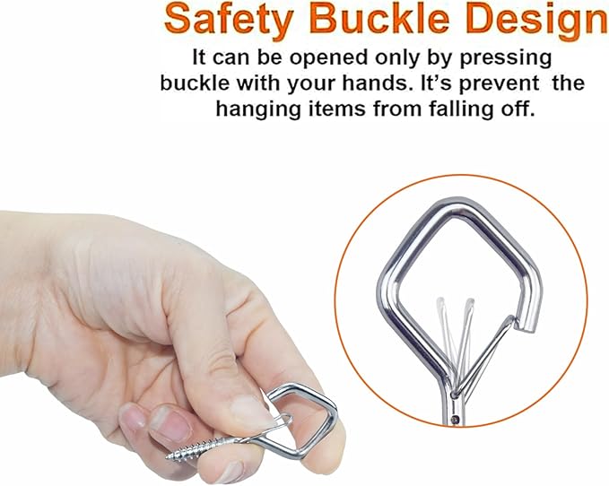 35PCS Eye Screw Hooks for Hanging Heavy Duty with Safety Buckle.Metal Ceiling Hooks for Hanging Plants,Cup,Wind Chime,Bird Feeders,String Lights at Indoor&Outdoor,2.36 Inches Silver