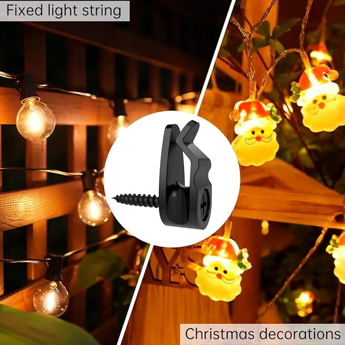 String Light Hanger Hooks,Screw in Hooks for Hanging Christmas Light,Led Fairy Led Light Clips,Black,50 Pack (Big)