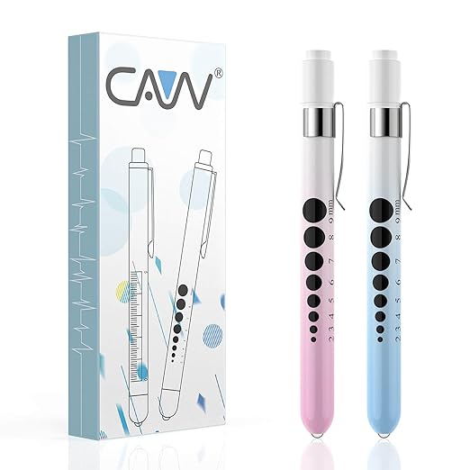 CAVN Pen Light with Pupil Gauge LED Penlight for Nurses Doctors, 2 Pcs Reusable Medical Penlight for Nursing Students, Gradient Pink and Blue